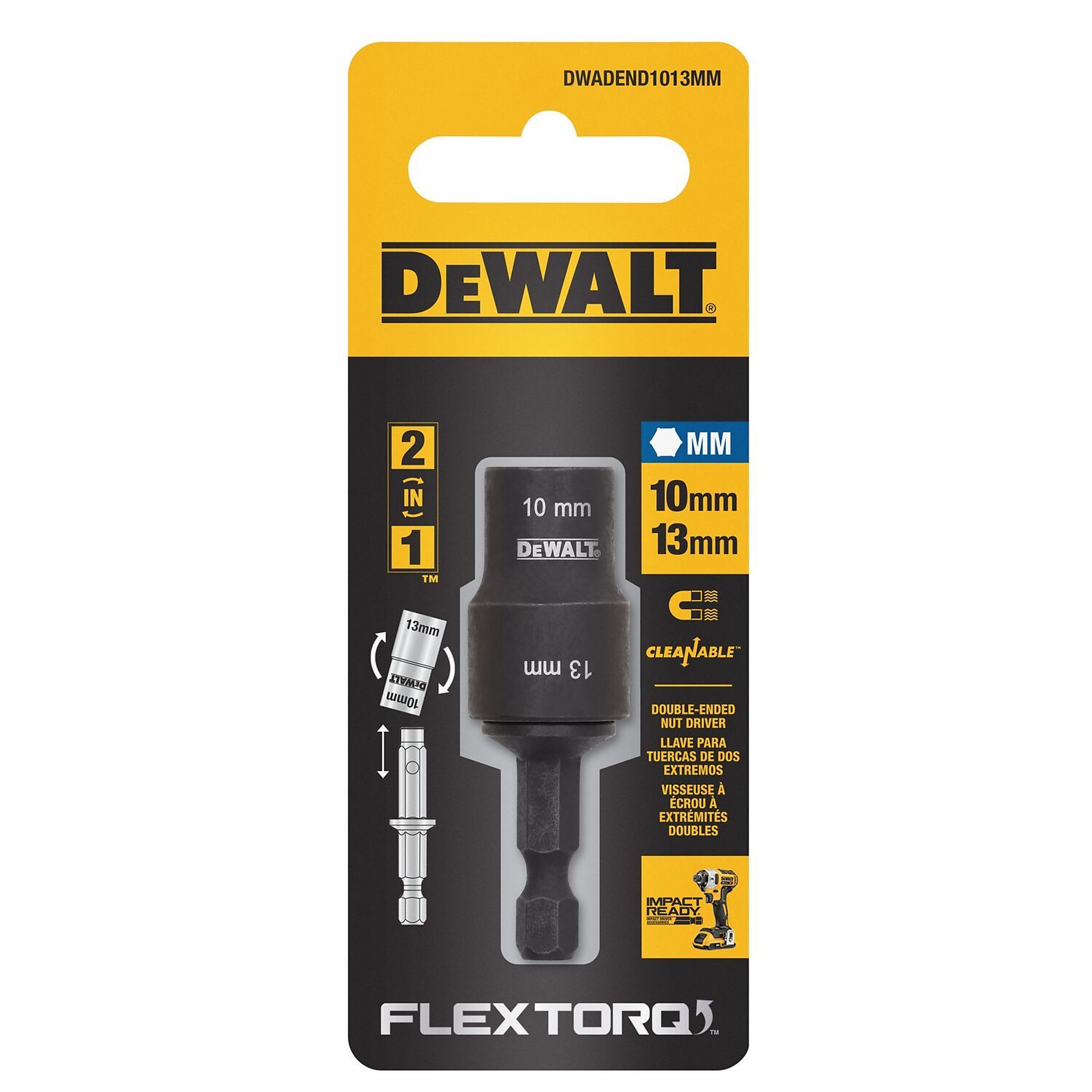 DEWALT, 10MM + 13MM Reversible Nut Driver, Included (qty.) 1 Model# DWADEND1013MM